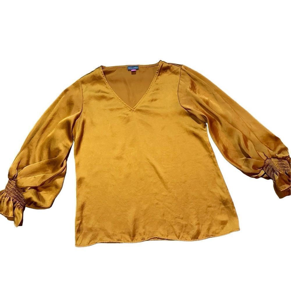 Vince Camuto Blouson-Sleeve Blouse burnt orange rust Sz S - Picture 6 of 10